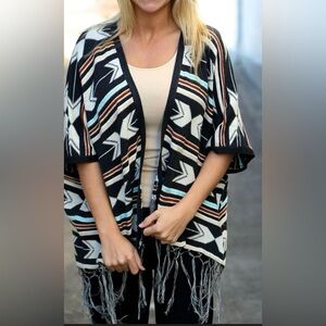 Double Zero Geometric Knit women Poncho bohemian - multicolor 100% cotton